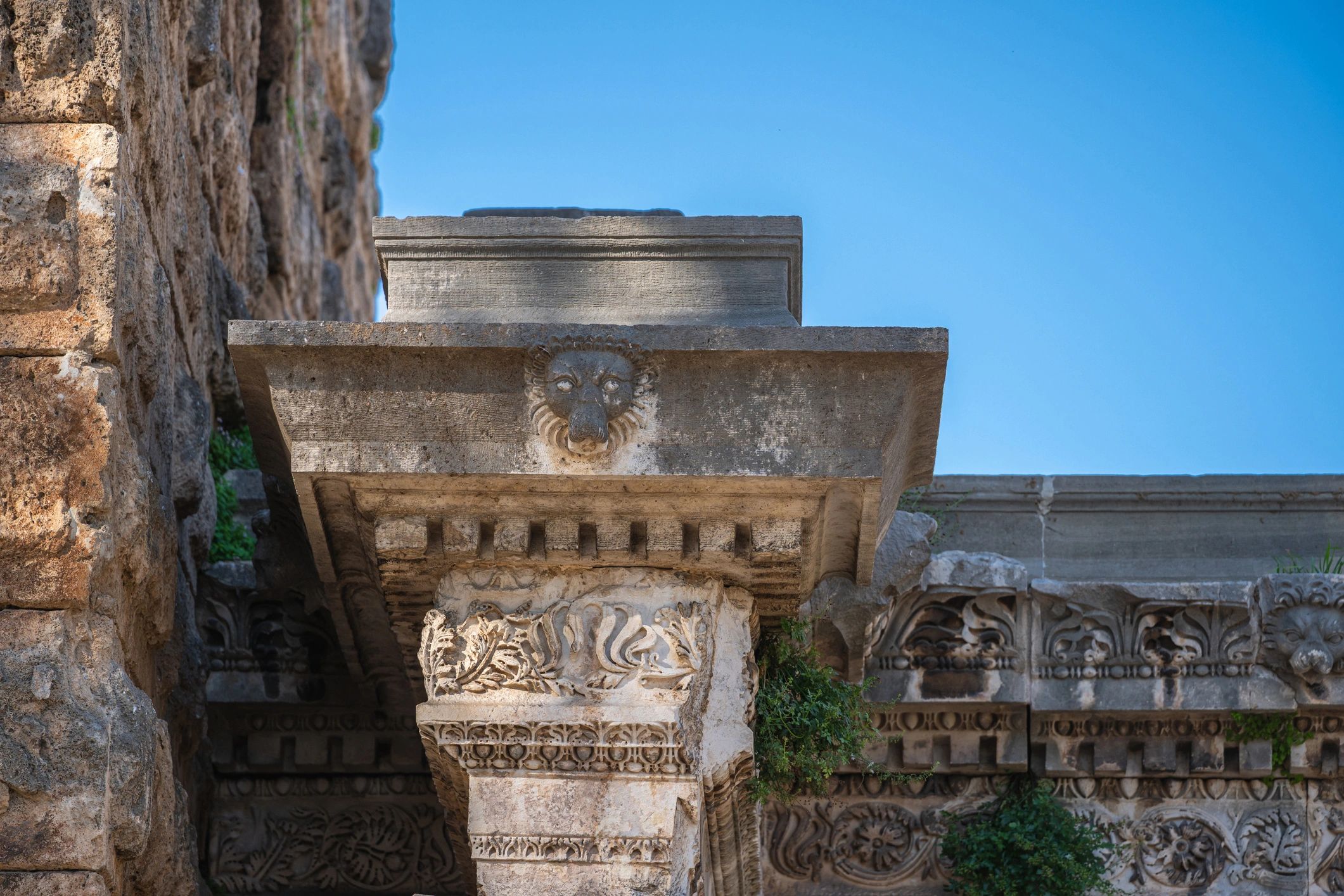 Close-up of classical arch and column details